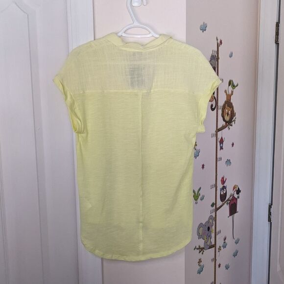NEW Lucky Brand Woven Gauze Mixed Shirt  Short Sleeve lemon yellow small @i - Picture 6 of 15